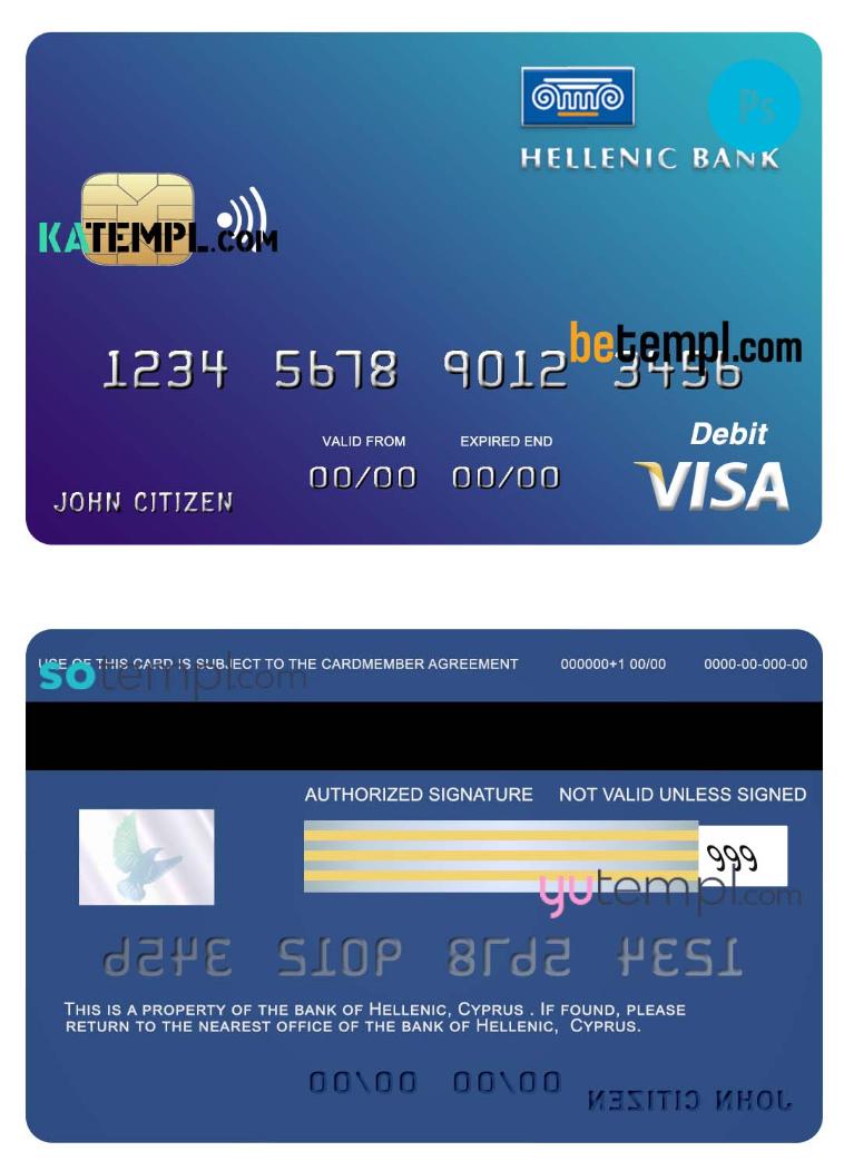 Cyprus Hellenic bank visa credit card template in PSD format, fully editable